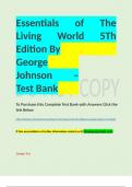 Essentials of The Living World 5Th Edition By George Johnson – Test Bank latest update with verified solutions 