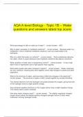   AQA A-level Biology - Topic 1B – Water questions and answers latest top score.