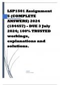 LSP1501 Assignment 5 (COMPLETE ANSWERS) 2024 (184457) - DUE 3 July 2024; 100% TRUSTED workings, explanations and solutions.