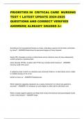 PRIORITIES IN CRITICAL CARE NURSING TEST 1 LATEST UPDATE 2024-2025 QUESTIONS AND CORRECT VERIFIED ANSWERS| ALREADY GRADED A+