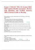 Exam 3: NSG121/ NSG 121 (Latest 2024/ 2025 Update) Health Assessment | Review with Questions and Verified Answers| 100% Correct| Grade A- Herzing