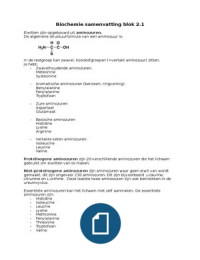 Biochemie samenvatting blok 2.1 hoorcolleges/werkcolleges/aantekeningen