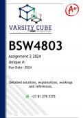 BSW4803 Assignment 2 (DETAILED ANSWERS) 2024 - DISTINCTION GUARANTEED 