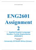 Exam (elaborations) ENG2601 Assignment 2 (COMPLETE ANSWERS) 2024 (155291) - 24 June 2024 •	Course •	Applied English Language Studies: Further Explorations (ENG2601) •	Institution •	University Of South Africa (Unisa) •	Book •	Introducing English Language E