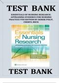 TEST BANK Essentials of Nursing Research Appraising Evidence for Nursing Practice (9TH) by Denise Polit  All Chapters