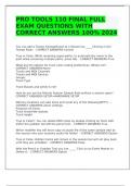 PRO TOOLS 110 FINAL FULL EXAM QUESTIONS WITH CORRECT ANSWERS 100% 2024