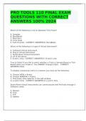 PRO TOOLS 110 FINAL EXAM QUESTIONS WITH CORRECT ANSWERS 100% 2024