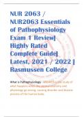 NUR 2063 /  NUR2063 Essentials  of Pathophysiology  Exam 1 Review|  Highly Rated  Complete Guide|  Latest, 2021 / 2022 |  Rasmussen College