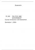  PL100:	POLITICS AND GOVERNMENT Course Introduction and Assessment Semester 1, 2024 PL100:	POLITICS AND GOVERNMENT Course Introduction and Assessment Semester 1, 2024