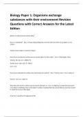 Biology Paper 1: Organisms exchange  substances with their environment Revision  Questions with Correct Answers for the Latest  Edition