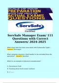 ServSafe Manager Exam/ 111 Questions with Correct Answers/ 2024-2025. 