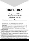 HREDU82 Assignment 2 LITERATURE REVIEW (ANSWERS) 2024 - DISTINCTION GUARANTEED