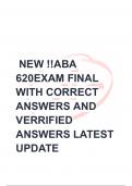 NEW !!ABA 620EXAM FINAL WITH CORRECT ANSWERS AND VERRIFIED ANSWERS LATEST UPDATE