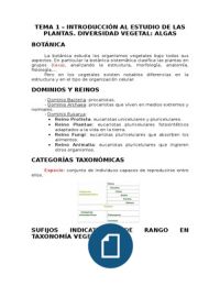 Tema 1 - Introducción al estudio de las plantas. Algas (Botánica)