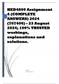 HED4809 Assignment 4 (COMPLETE ANSWERS) 2024 (707406) - 23 August 2024; 100% TRUSTED workings, explanations and solutions.