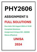 PHY2606 ASSIGNMENT 05 COMPLETE SOLUTIONS UNISA Due date 5th August 2024  Assignment Unique number 602592