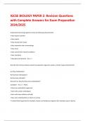 IGCSE BIOLOGY PAPER 2: Revision Questions  with Complete Answers for Exam Preparation  2024/2025