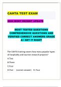 CAHTA TEST EXAM  2024 MOST RECENT UPDATE  MOST TESTED QUESTIONS COMPREHENSIVE QUESTIONS AND VERIFIED C0RRECT ANSWERS GRADE A+ GET IT RIGHT
