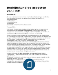 Bedrijfskundige aspecten van HRM - Samenvatting