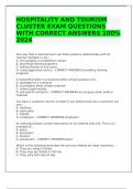 HOSPITALITY AND TOURISM CLUSTER EXAM QUESTIONS WITH CORRECT ANSWERS 100% 2024