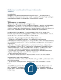 Summary of Mindfulness-Based Cognitive Therapy - Segal, Williams and Teasdale