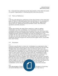 BTEC Level 3 Business Unit 13- Recruitment and Selection D1