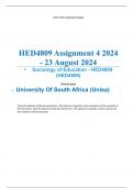 Exam (elaborations) HED4809 Assignment 4 (COMPLETE ANSWERS) 2024 (707406) - 23 August 2024 •	Course •	Sociology of Education - HED4809 (HED4809) •	Institution •	University Of South Africa (Unisa) •	Book •	Sociology of Education HED4809 Assignment 4 (COMPL