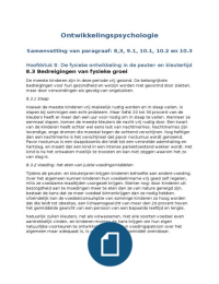 Samenvatting boek Ontwikkelingspsychologie paragraaf: 8.3, 9.1, 10.1, 10.2 en 10.3