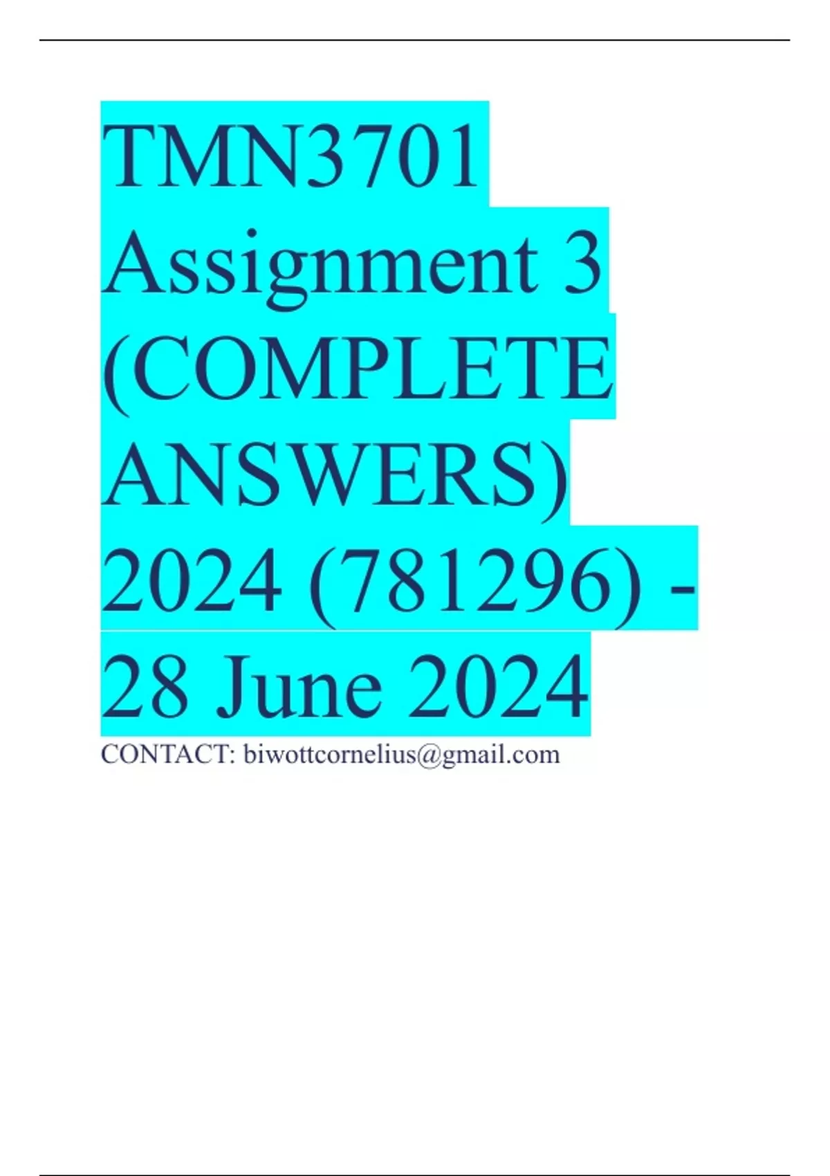 TMN3701 Assignment 3 (COMPLETE ANSWERS) 2024 (781296) - 28 June 2024 ...