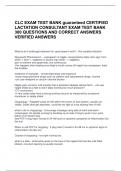 CLC EXAM TEST BANK guaranteed CERTIFIED  LACTATION CONSULTANT EXAM TEST BANK  300 QUESTIONS AND CORRECT ANSWERS VERIFIED ANSWERS        