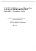 SNHU PSY 624 5-2 Final Project Milestone Two: Draft of Legal and Ethical Considerations Updated 2024 with complete solution