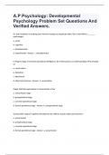 A.P Psychology: Developmental Psychology Problem Set Questions And Verified Answers.