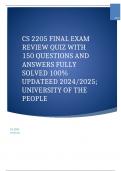 CS 2205 FINAL EXAM REVIEW QUIZ WITH 150 QUESTIONS AND ANSWERS FULLY SOLVED 100% UPDATEED 2024/2025; UNIVERSITY OF THE PEOPLE