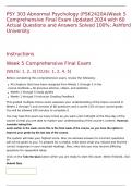 PSY 303 Abnormal Psychology (PSK2420A)Week 5 Comprehensive Final Exam Updated 2024 with 60 Actual Questions and Answers Solved 100%; Ashford University