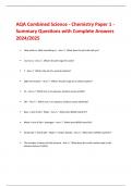 AQA Combined Science - Chemistry Paper 1 - Summary Questions with Complete Answers  2024/2025