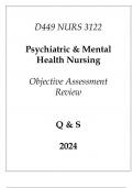 (WGU D449) NURS 3122 Psychiatric & Mental Health Nursing Objective Assessment Review Q & S 2024.