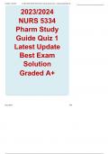 2023/2024  NURS 5334 Pharm Study Guide Quiz 1 Latest Update Best Exam Solution  Graded A+