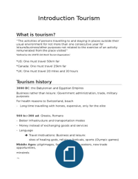 Introduction to Tourism Summary