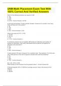 UNM Math Placement Exam Test With 100% Correct And Verified Answers