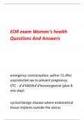 EOR exam Women's health  Questions And Answers