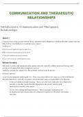 COMMUNICATION AND THERAPEUTIC RELATIONSHIPS QUESTIONS AND WELL-DETAILED EXPLANATIONS/RATIONALE ANSWERS