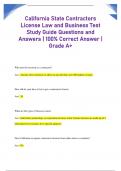 California State Contractors  License Law and Business Test  Study Guide Questions and  Answers | 100% Correct Answer |  Grade A+