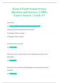 Exam 2 Earth System Science Questions and Answers | 100%  Correct Answer | Grade A+