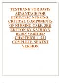 TEST BANK FOR DAVIS ADVANTAGE FOR PEDIATRIC NURSING: CRITICAL COMPONENTS OF NURSING CARE, 3RD EDITION BY KATHRYN RUDD| VERIFIED CHAPTER'S 1 - 22 | COMPLETE NEWEST VERSION