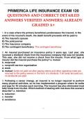 PRIMERICA LIFE INSURANCE EXAM 120 QUESTIONS AND CORRECT DETAILED ANSWERS ) ALREADY GRADED A+