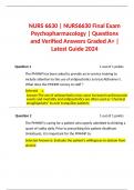 NURS 6630 | NURS6630 Final Exam Psychopharmacology | Questions and Verified Answers Graded A+ | Latest Guide 2024