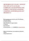 MICROBIOLOGY EXAM 1 NEWEST 2024-2025 ACTUAL EXAM COMPLETE 350 QUESTIONS AND CORRECT DETAILED ANSWERS (VERIFIED ANSWERS)|ALREADY GRADED A+