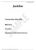   Tutorial letter 203/1/2018  MAT1613  Semester 1  Department of Mathematical Sciences