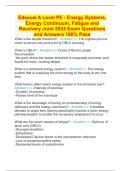 Edexcel A Level PE - Energy Systems, Energy Continuum, Fatigue and Recovery June 2024 Exam Questions and Answers 100% Pass