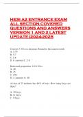 HESI A2 ENTRANCE EXAM ALL SECTION COVERED QUESTIONS AND ANSWERS VERSION 1 AND 2 LATEST UPDATE|2024-2025 Convert 5 3/4 to a decimal. Round to the nearest tenth A. 5.75 B. 5.7 C. 5.8 D. 6 -answer-C. 5.8 Ratio and proportion. 6:10::24:x A. 40 B. 25 C. 240 D.